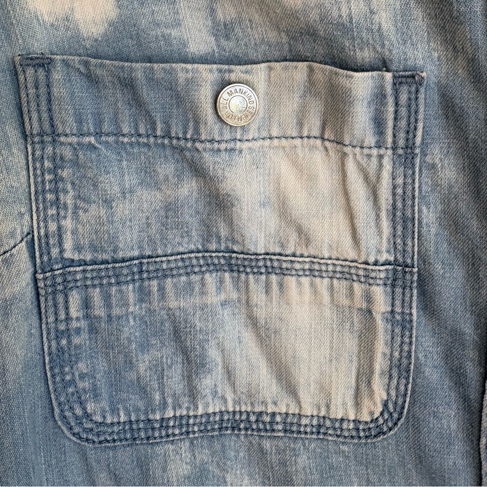 7 For All Mankind Denim Shirtdress XS Light Blue Acid Wash Raw Hem Western - Picture 11 of 12